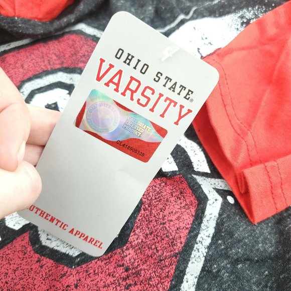 Varsity Mens Black Red Ohio State Authentic Apparel Hooded Pullover T Shirt Sz L - Picture 9 of 14